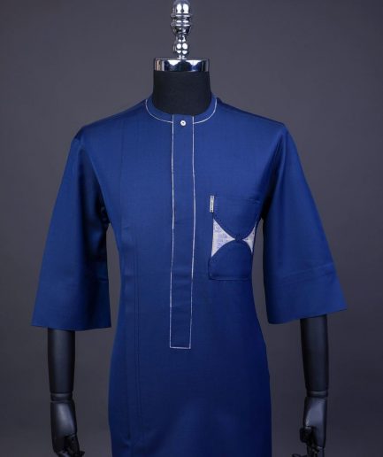 A Navy Blue, Sunrise Perspective Embroidery Detailing Agbada