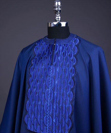 A Navy Blue, Sunrise Perspective Embroidery Detailing Agbada
