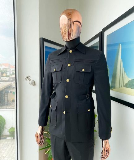 A Charcoal black “summer” vintage long sleeve safari suit & pant Trouser.