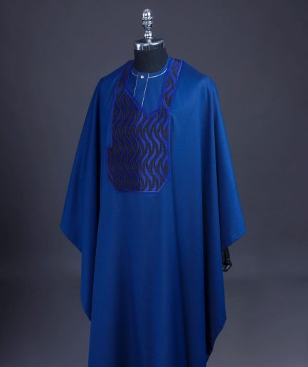 A Navy Blue, Millipedes-Patterned Embroidery Detailing Agbada