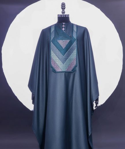 A Sacramento Green, Connected Triangle-Layered 3D Embroidery Design Details Agbada