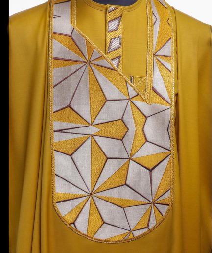 A Medallion Yellow, Sun Set In The East Embroidery Detailing Agbada