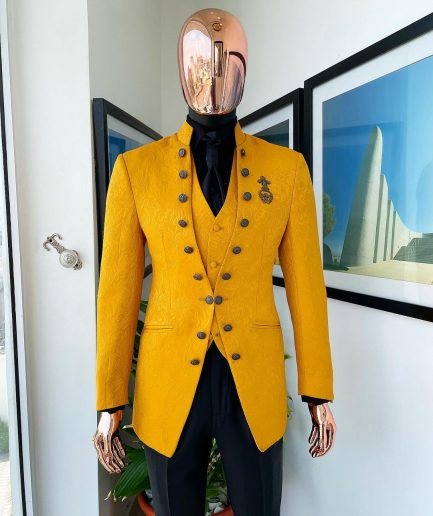 The “Monaco” honey yellow, single button front cut layered suit