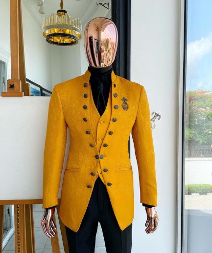 The “Monaco” honey yellow, single button front cut layered suit