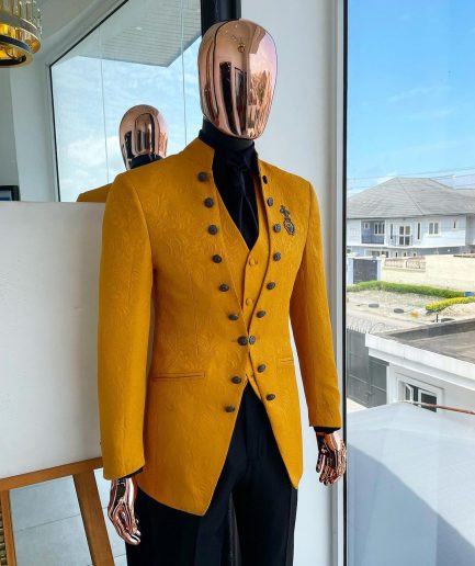 The “Monaco” honey yellow, single button front cut layered suit