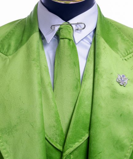 A Lime grey “peaky blinders” monochrome velvet, hand knitted peak lapel suit