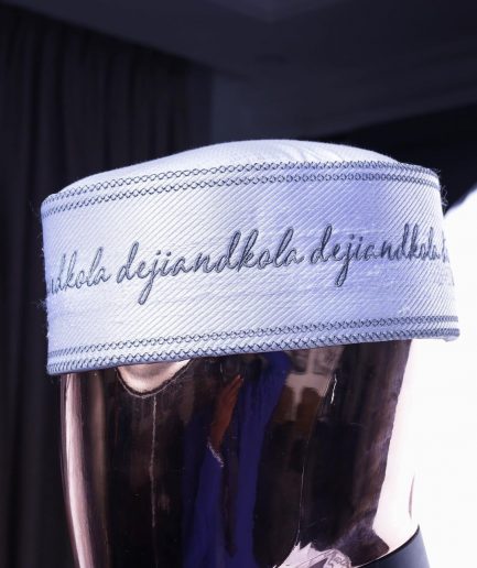 A Cocaine White, Grey Scritto Pattered (dejiandkola) Embroidery Detailing Agbada