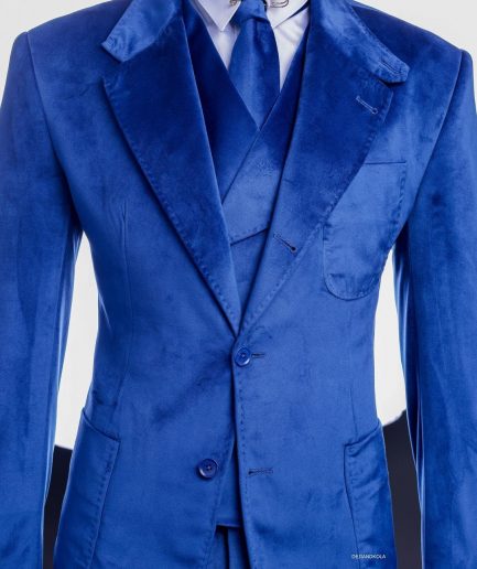 A Navy Blue “peaky blinders” monochrome velvet, hand knitted notch lapel suit