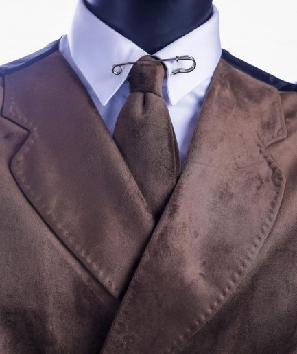A Brunette brown “peaky blinders” monochrome velvet, hand knitted peak lapel suit