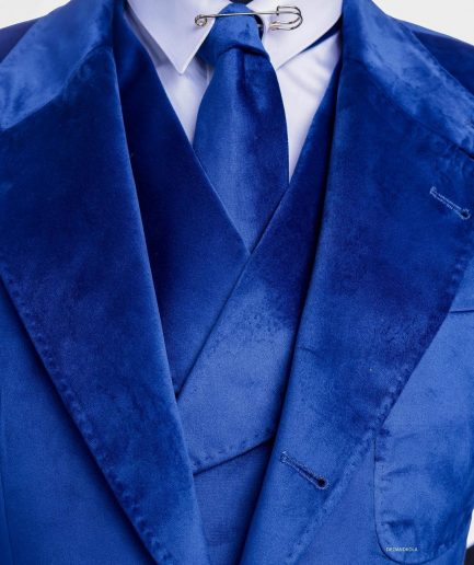 A Navy Blue “peaky blinders” monochrome velvet, hand knitted notch lapel suit