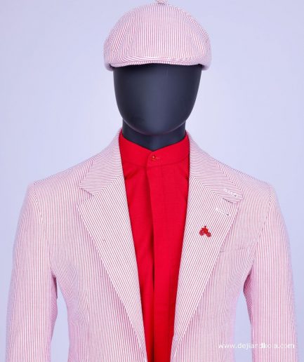 A seersucker (rail road stripe) notch lapel suit with patch pocket