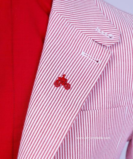 A seersucker (rail road stripe) notch lapel suit with patch pocket