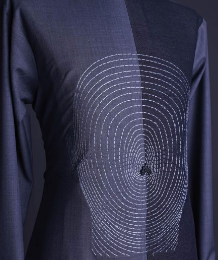 A charcoal and porpoise grey, Mid-Cut with head hologram embroidery detailing African senator kaftan native.