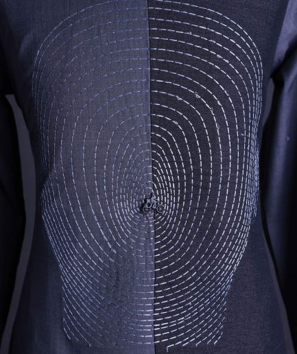 A charcoal and porpoise grey, Mid-Cut with head hologram embroidery detailing African senator kaftan native.