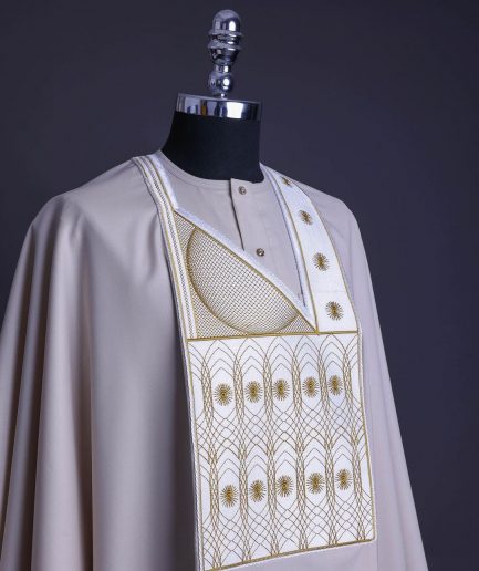 A Porcelain, Cloud and pattern embroidery detailing agbada