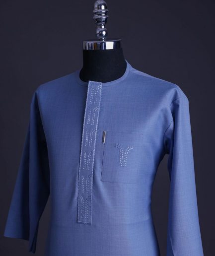A Carolina blue, front flap with side drop embroidery detailing African senator kaftan native.