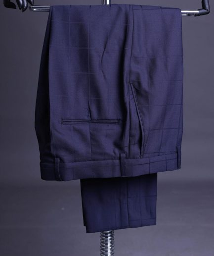 A Navy blue, windowpane check, monochrome nobility super “140s” “Board Room” Notch lapel suit