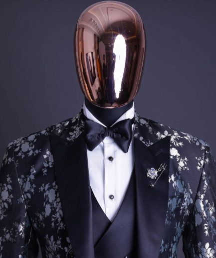 A Dispersed Charcoal black & splashed silver jacquard tuxedo suit