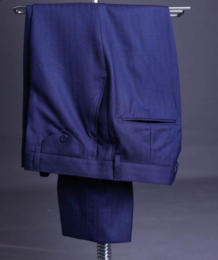 A Navy Blue, Herringbone Nobility Super “140s” “Board Room” Peak Lapel Suit