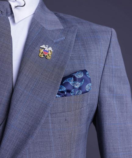 A light grey, windowpane check, monochrome nobility super “140s” “Board Room” Notch lapel suit