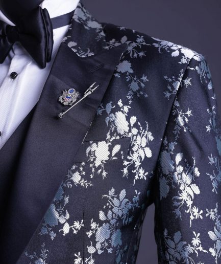 A Dispersed Charcoal black & splashed silver jacquard tuxedo suit