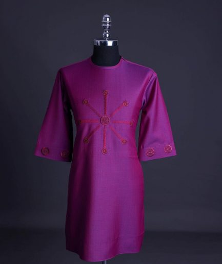 A Magenta, herringbone fabric, and interconnected ring embroidery details African senator kaftan native