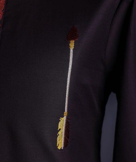 A Chocolate brown, 3/4 sleeve, aborigines arrow embroidery details African senator Kaftan native