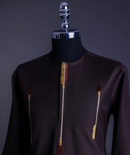 A Chocolate brown, 3/4 sleeve, aborigines arrow embroidery details African senator Kaftan native