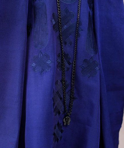 A Navy blue aso-oke, spiral embroidery detailing agbada
