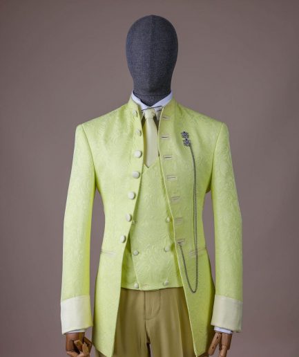 A “meta” floral jacquard, front cut tuxedo suit