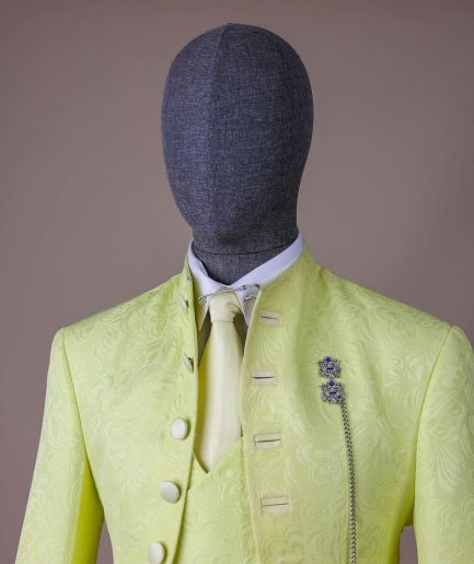 A “meta” floral jacquard, front cut tuxedo suit