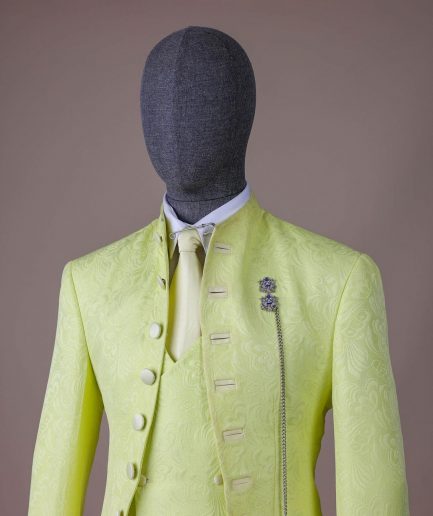 A “meta” floral jacquard, front cut tuxedo suit