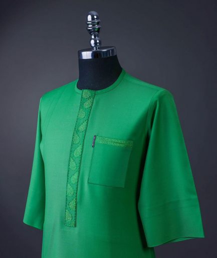 A Lime Green, Front flap with valley embroidery, 3/4 sleeve details African senator kaftan native.