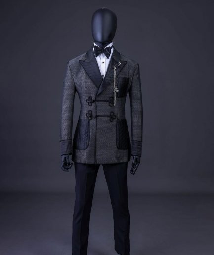 A “Chequered” grey and black double-breasted royal tuxedo suit