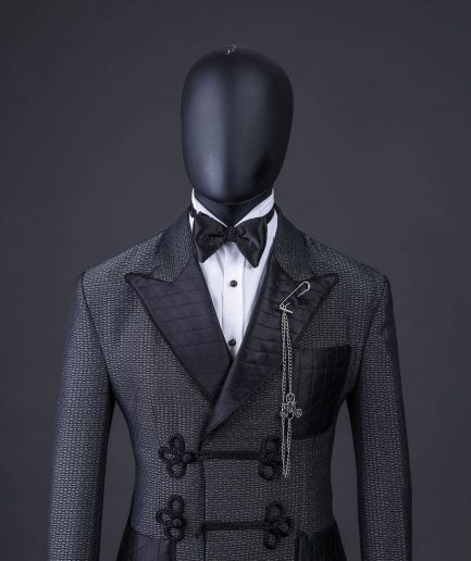 A “Chequered” grey and black double-breasted royal tuxedo suit