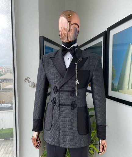 A “Chequered” grey and black double-breasted royal tuxedo suit
