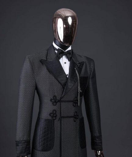 A “Chequered” grey and black double-breasted royal tuxedo suit
