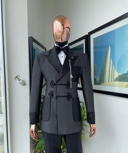 A “Chequered” grey and black double-breasted royal tuxedo suit