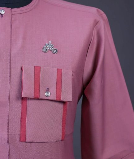 A Mauve, Front flap with silver Swarovski button, 3/4 sleeve with combat patch pocket details African senator kaftan native.