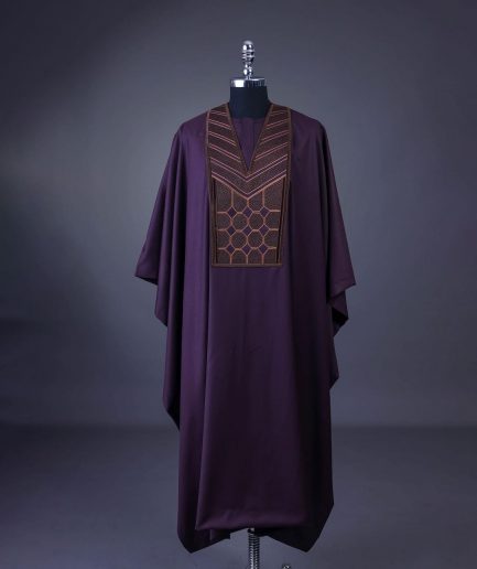 A Rasin purple, layered octagon embroidery detailing Agbada