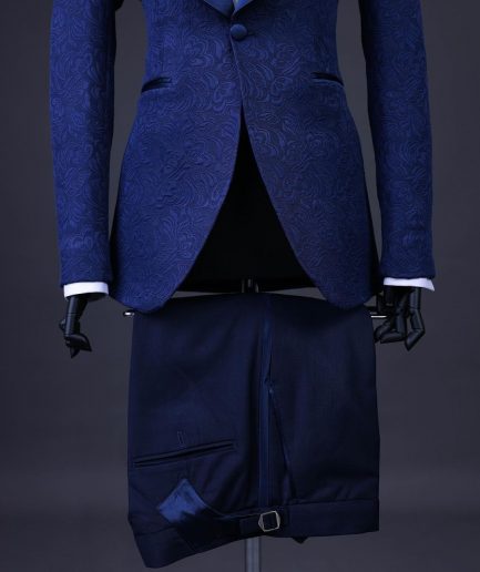 A Navy Blue, Shawl Lapel Floral Jacquard Tuxedo Suit