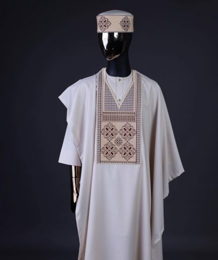 A Porcelain, dotted and woven Cloud and pattern embroidery detailing agbada