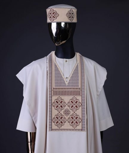 A Porcelain, dotted and woven Cloud and pattern embroidery detailing agbada