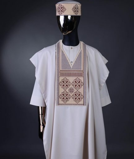 A Porcelain, dotted and woven Cloud and pattern embroidery detailing agbada