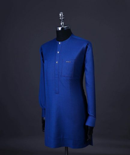 A Cobalt blue, layered dodecagon embroidery Agbada