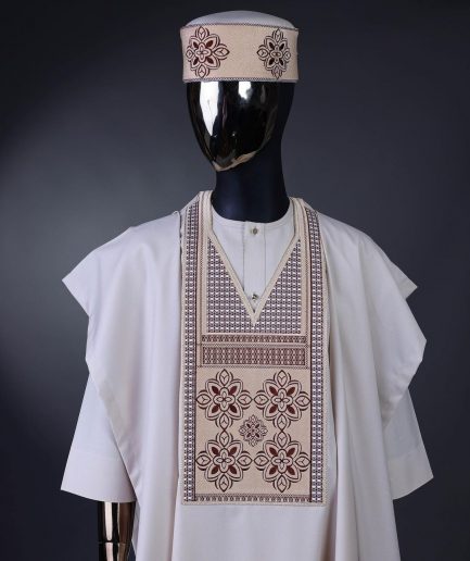 A Porcelain, dotted and woven Cloud and pattern embroidery detailing agbada
