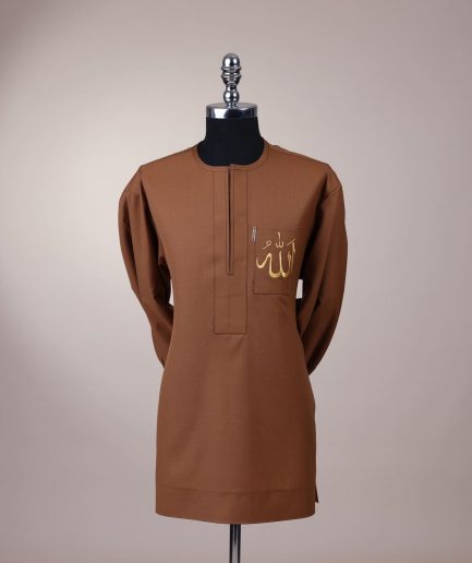 A Gingerbread brown, wide double-lane flap, and embroidery detailing African senator Kaftan native.