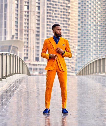 A Mustard yellow “X” one button Notch lapel suit