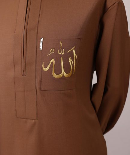 A Gingerbread brown, wide double-lane flap, and embroidery detailing African senator Kaftan native.
