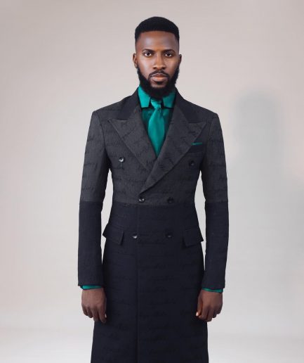 A “scritto” black and grey mix - inscribe your name (dejiandkola) - black embroidery double breasted suit
